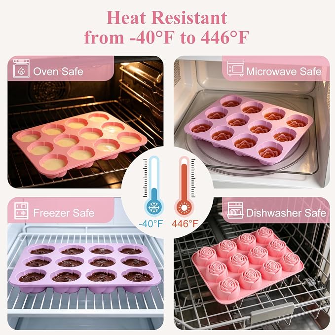 AgePlace 2 Pack Rose Silicone Mold, 24 Cavities Rose Chocolate Mold, Food-Grade Flower Silicone Molds for Chocolate, Candy, Ice Cube, Gummy, Jello, Soap, Candles