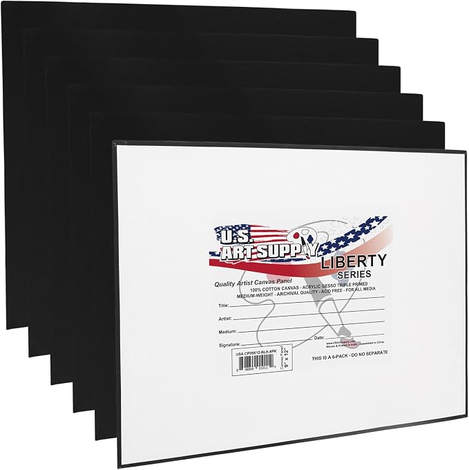 U.S. Art Supply 9 X 12 Inch Black Art Canvas Board Panels 6 Pack - 8 Ounce