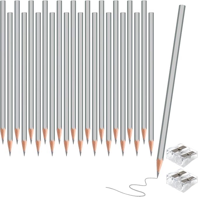 24 Pack Silver Colored Pencils for Kids, Pre-sharpened Art Pencils Back to School Supplies Set, Drawing Sketching Pencils for Students, Teachers, Classroom