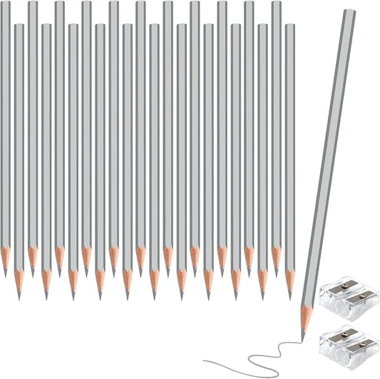 24 Pack Silver Colored Pencils for Kids, Pre-sharpened Art Pencils Back to School Supplies Set, Drawing Sketching Pencils for Students, Teachers, Classroom