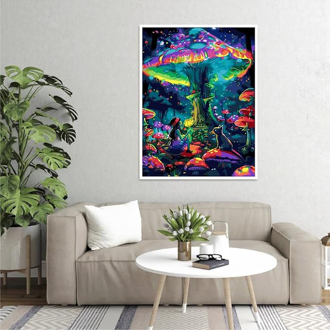 Paint by Numbers Kit for Adults,Magic Mushroom Paint by Number 16x20 In | Paint by Number for Beginner,Adult Paint by Number,HD Color Canvas,DIY Tool Kits,Stress Relief Craft,Great Gift,Without Frame