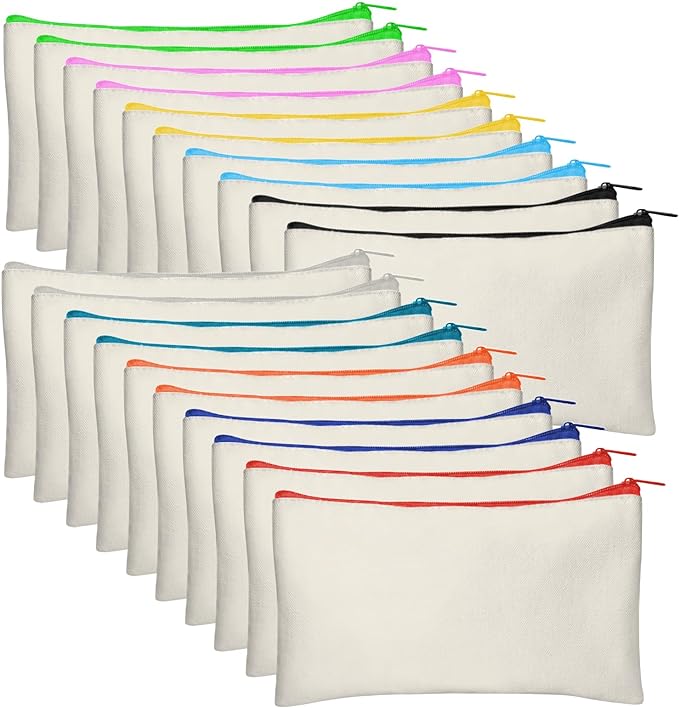 Legigo Blank Canvas Bags Zipper Pouch Makeup Bags Pencil Pouch Bulk | Multi-Purpose, Sturdy Canvas Pouch with Zipper, Cosmetic Travel Toiletry Bag for DIY Crafts, Gifts & Storage, 8.3 x 5 Inch