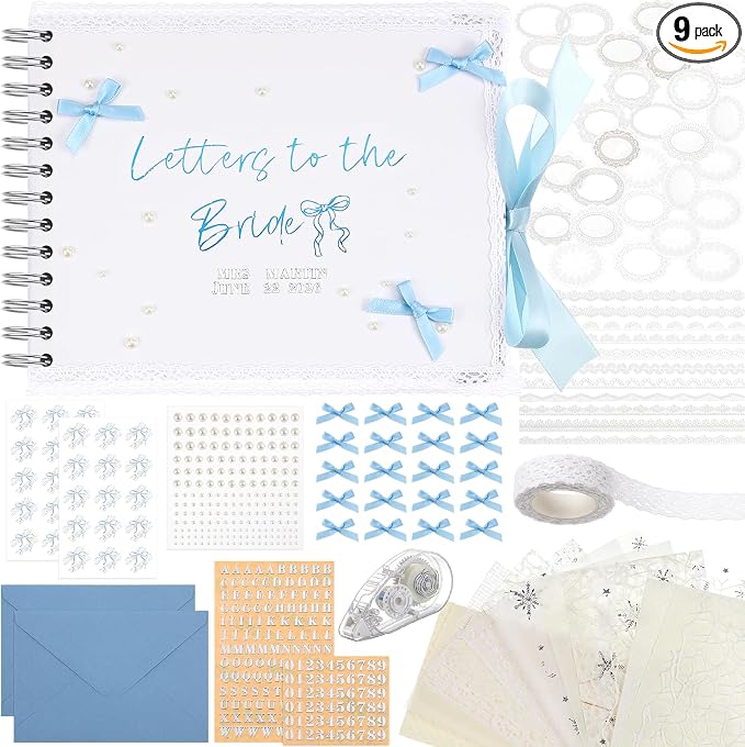Humyoun Letters to Bride Scrapbook,8.5 X 7 Inch,Bow,Blue