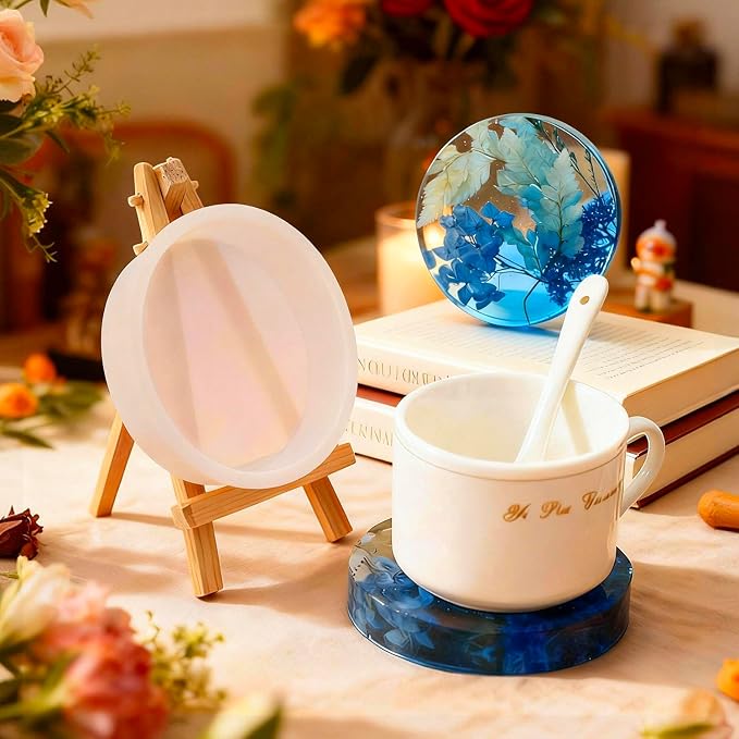 Coaster Molds for Epoxy Resin - 8 Cavities Round and Square Resin Coaster Molds Set, Epoxy Resin Molds Silicone for Flower Bouquet Preservation,DIY Agate Coasters, Candle Trays