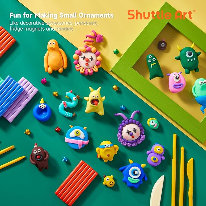 Shuttle Art Polymer Clay Kit, 50 Colors Oven Bake Clay for Kids with 19 Carving Tools and 10 Accessories, Non-Sticky, Non-Toxic, Ideal Gift for Kids