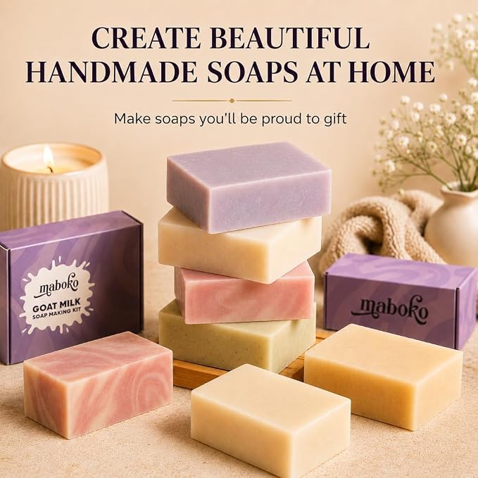 Goat Milk Soap Making Kit for Adults & Beginners – Complete DIY Set with 2lb Soap Base, 6 Scents, Molds & Gift Boxes – Easy, Fun & Creative Craft Gift
