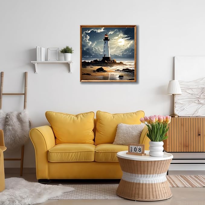 5D Lighthouse Diamond Art kits for Adults Beginners 13.7x 13.7 Inch | Landscape Diamond Painting Kit DIY Full Round Drill Paint by Diamonds Dot Gem Art for Adult, Home Wall Decor