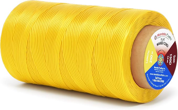 Mandala Crafts 150D 0.8mm Yellow Flat Waxed Thread for Leather Sewing