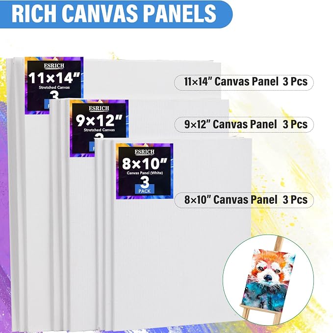 ESRICH 122PCS Acrylic Paint Set, Canvas Painting Kit with 72 Paints | Tabletop Wooden Easel, Oil, Watercolor & Acrylic Paint, Canvas, Brushes, Palettes, Painting Set for Kids Adults