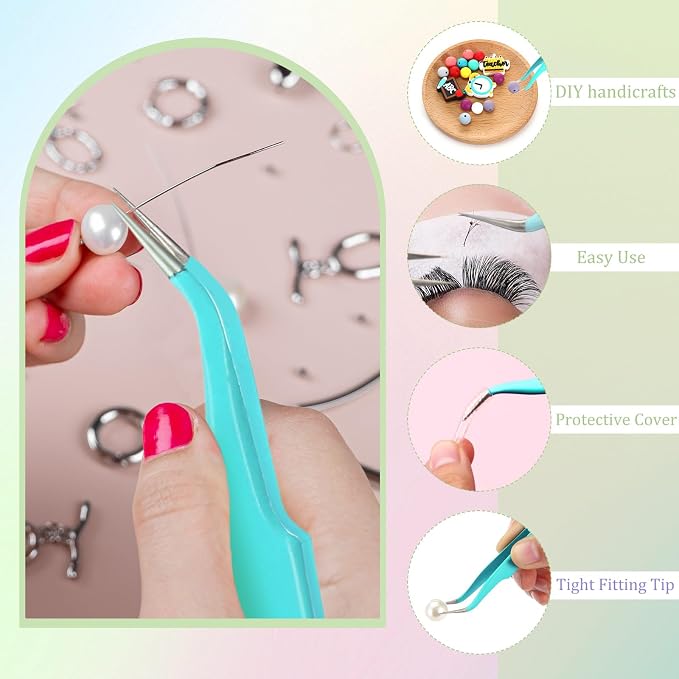 Honoson 9 Pcs Curved Pointed Craft Tweezers Precision Tweezer,3 Colors