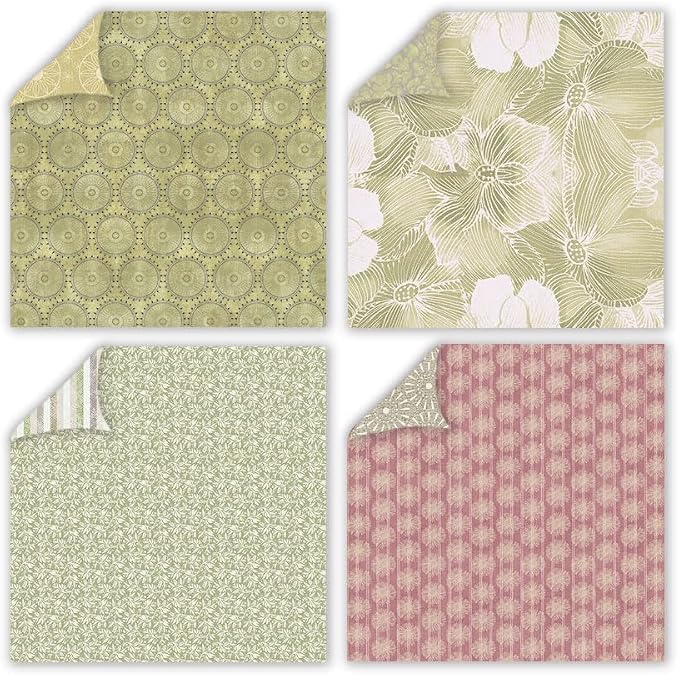 Spring Scrapbook Paper Vintage Green Vine Patterned Paper Pad 12×12,24 Sheets Double-Sided Bobo Floral Scrapbooking CardStock Papers Pad for Holiday Cardmaking DIY Origami Papers.