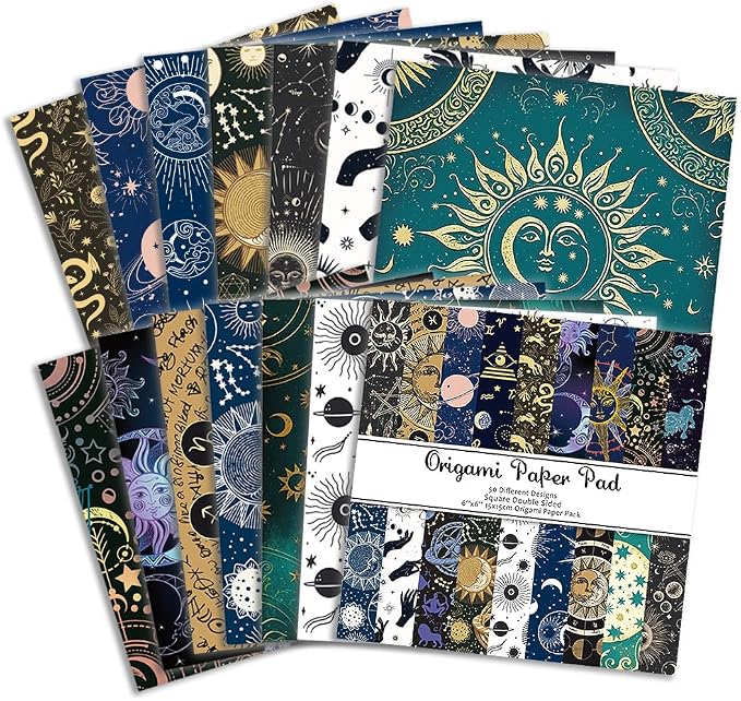 Origami Paper 50 Sheets, 6-Inch Square Double Sided Colored Craft Paper | 70GSM colorful paper,50 Vivid Pattern Origami Kit,DIY Hand Crafts,Arts Creativity,Easy to Fold,No-Fading.Constellation