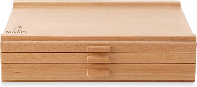 7 Elements 3 Drawer Wooden Artist Storage Supply Box for Pastels, Pencils, Pens, Markers, Brushes and Tools