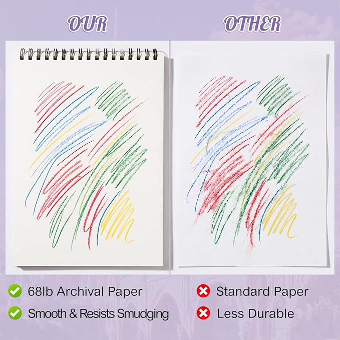 Prudiut Sketch Book 3 Pack, 8.5 × 11 in, Spiral Bound, Violet | 50 Sheets Each, 68 Lb Acid-Free Paper, Perforated Pages, Backboard Support, for Pencil, Charcoal, Pastel