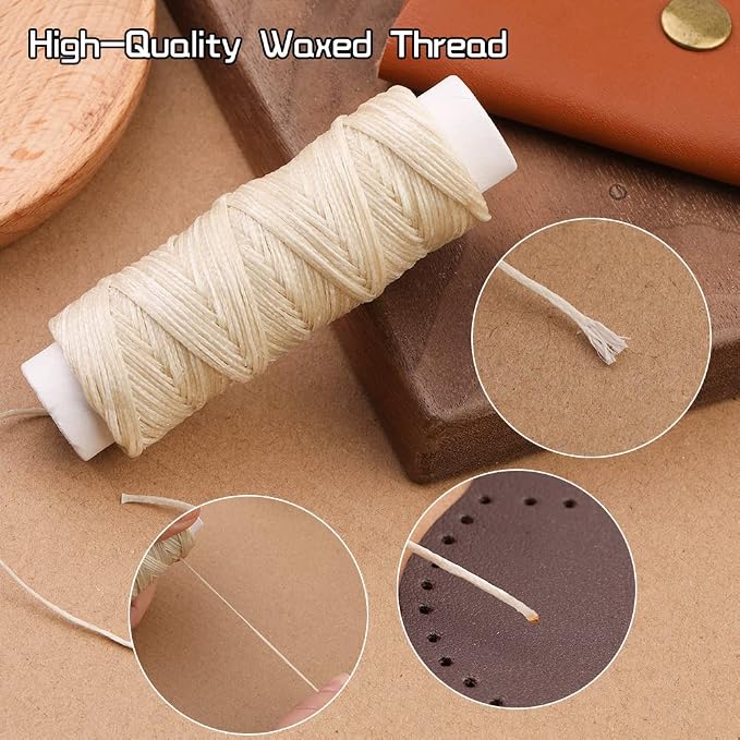 Waxed Thread with Needles 32 Yards, 150D Flat Sewing Waxed Thread