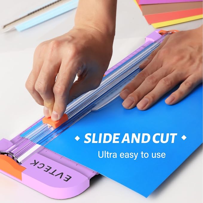 Evteck A4 Paper Cutter Slider Trimmer for Cardstock Photo Vinyl | 12 Inch, with Security Blade and Foldable Ruler, for Crafting Scrapbooking