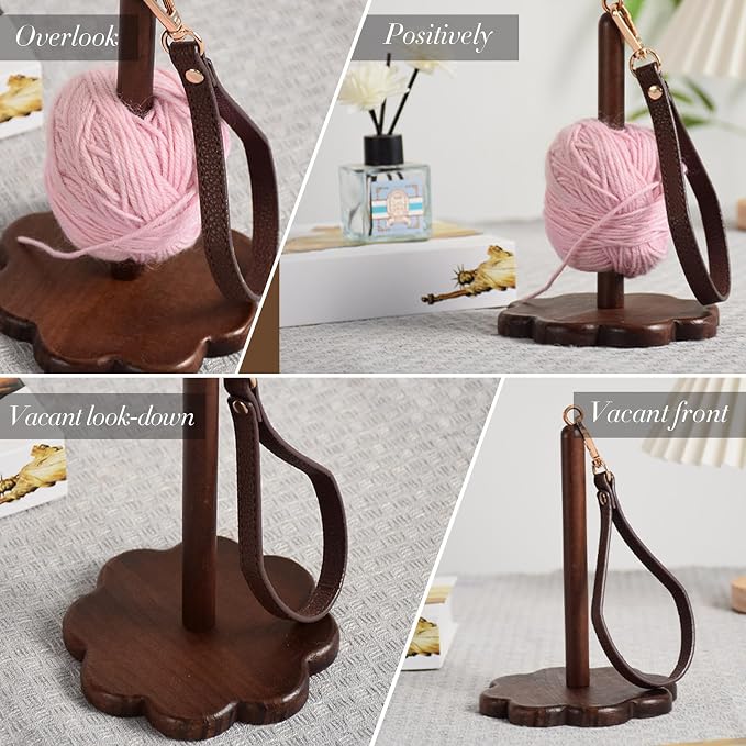 Wrist Yarn Holder - Portable Wooden Yarn Holder with Leather Wristband and Shoulder Strap, Yarn Spinner and Ball Minder Stand for Crocheting, Knitting Accessories Organizer(B)