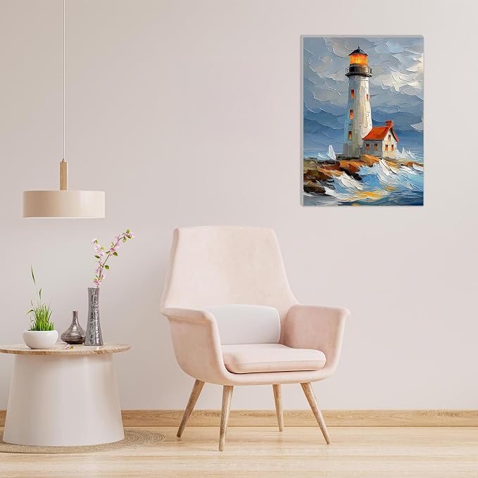 MAXBYE Lighthouse Framed Paint by Numbers Kits for Adults with Wooden Easel, Easy DIY Adult Paint by Number Kits on Canvas, Paintings Kit for Beginners Gift Home Wall Garden Decor 10×14 Inch