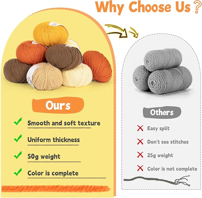 Katech 20 Skeins Cotton Yarn for Crocheting-Crochet Yarn Set-(Color E) | 55% Cotton 45% Acrylic#3 DK (Light)-Super Soft Milk Cotton Yarn-Great Crochet and Knitting Starter Kit for Colorful Craft