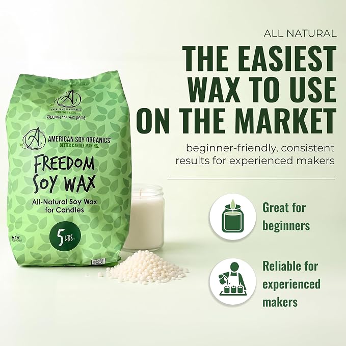 American Soy Organics Freedom Soy Wax Beads, All-Natural Candle Wax, 5 lbs | DIY Candle Making Supplies Ideal for Container Candles, Tealights & Wax Melts, Paraffin-Free, Beeswax-Free, Microwavable