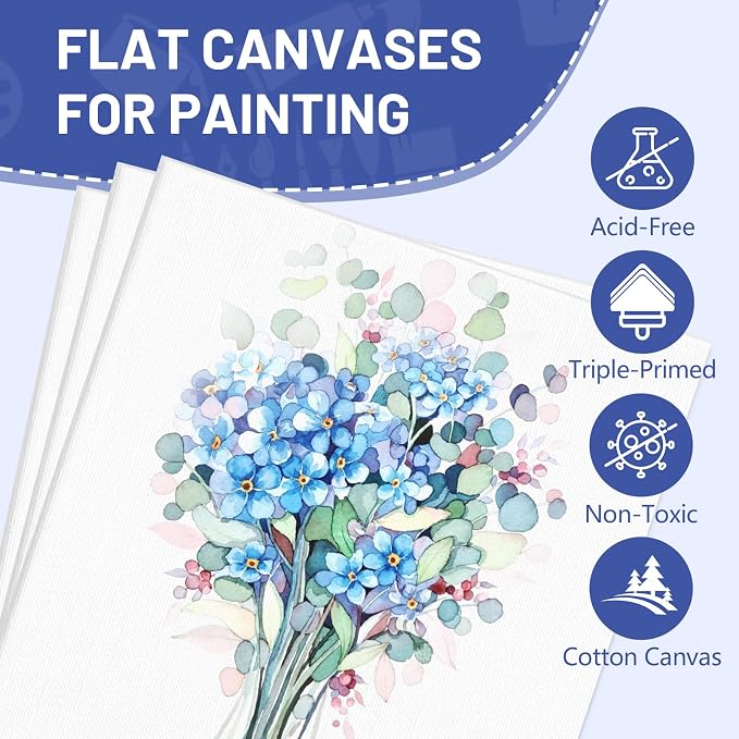 FUMILE 5x7 Canvas for Painting, 12 Pack Stretched Small Canvases for Painting-5/8 in Profile Primed White Blank Painting Canvas Value Pack for Oil & Acrylic Paint