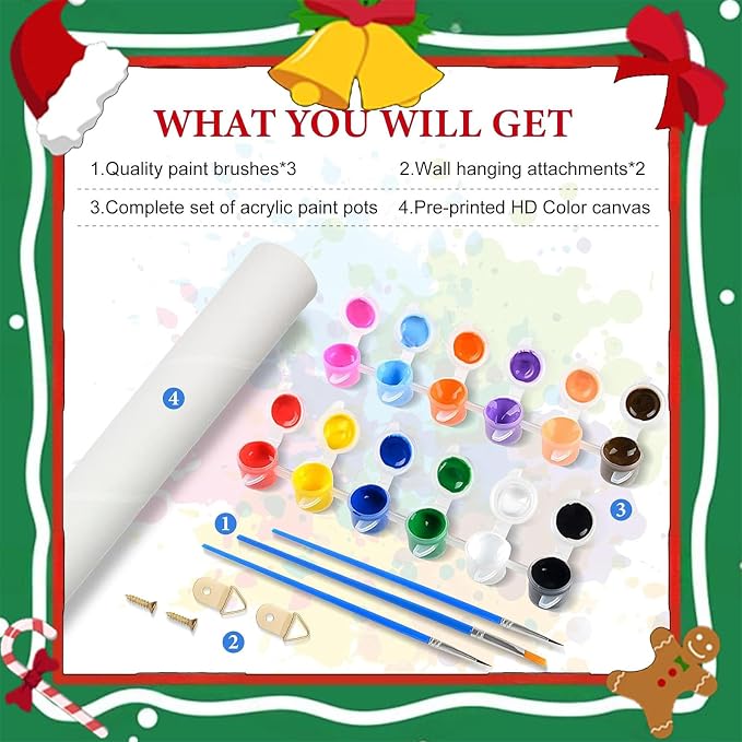 cviokrdu Christmas Paint by Numbers Kit for Adults - Santa Claus Adult Paint by Number Kits on Canvas, DIY Christmas Elk Oil Painting for Gift Home Wall Decor (16x16inch)