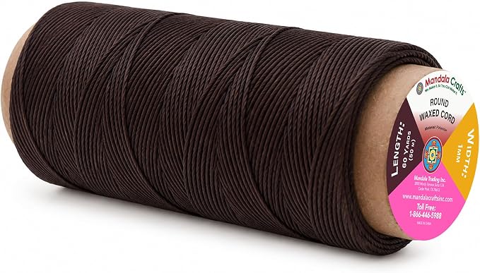 Mandala Crafts 50M 1mm Chocolate Brown Leather Sewing Round Waxed Thread