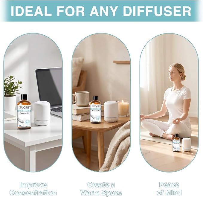 EUQEE 100ml Cinnamon Essential Oil for Diffuser, Massage 3.38 Fl Oz