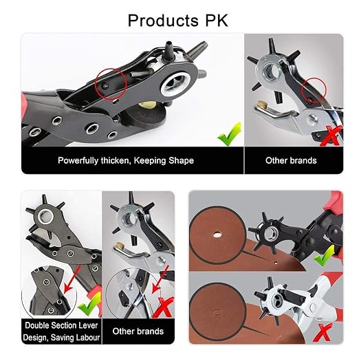 Belt Hole Puncher with 240 Sets of Leather Rivets - Updated Hole Sizes Puncher for Belt, Watch Band, Strap, Dog Collar, Saddle, Shoes, Fabric, DIY Home or Craft Project