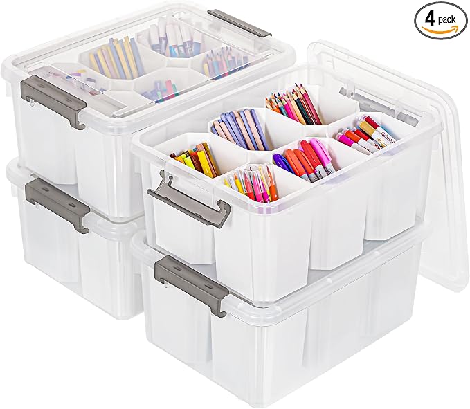 Citylife 17 QT Plastic Storage Bins Clear Storage Box with Lids Multipurpose Stackable Storage Containers for Organizing Tool, Craft, Crayon, 4 Packs