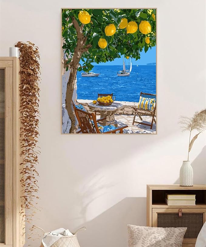 ZRIZQ Landscape Paint by Numbers Kit for Adults Beginner,Lemon Tree,16x20 | Full set with rich paints,wooden brushes,rolled canvas.Calming activity.Beginner friendly.Just open and paint.