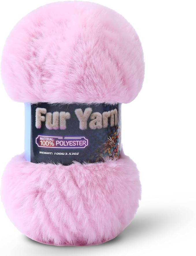 Faux Fur Yarn Soft Fluffy for Crocheting - 1 Skeins(Each 3.5oz/100g, 71yd/65m) - Chunky & Fluffy Yarn for Crochet Amigurumi, Blankets, Hand Knitting, Scarves &Crafts (1, Pink)
