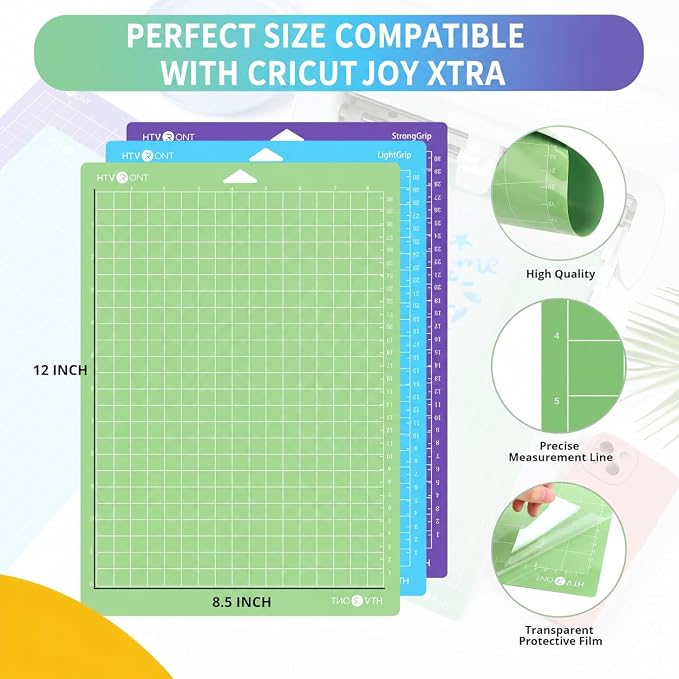 HTVRONT Cutting Mats Compatible with Cricut Joy Xtra, 3 Pack | 8.5"x12" with Standard, Light, Strong Stickness, Reusable adhesives compatible with Cricut Joy Xtra