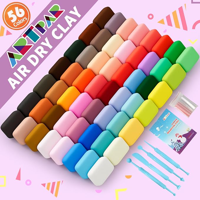 ARTPAR Air Dry Clay 56 Colors,Modeling Clay for Kids,Molding Magic Clay Kit