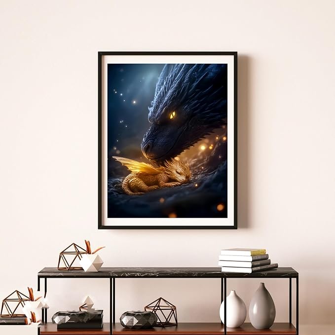 BYGFHLYW 5D Dragon Diamond Painting Kits for Adults, Diamond Art Kits | DIY Full Drill Diamond Dot Gem Painting for Home Wall Decor 12x16inch