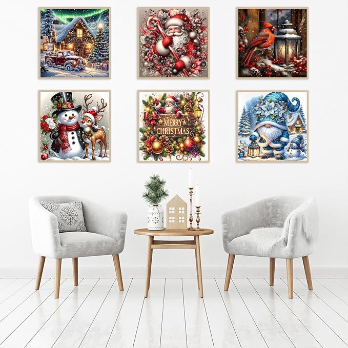 NEGEKFKX 6 Pack Christmas Paint by Numbers Kit for Adults Beginner,Winter Easy Adult Paint by Number Kits on Canvas DIY Painting for Beginners Art by Numbers for Home Wall Decor 10x10 Inch