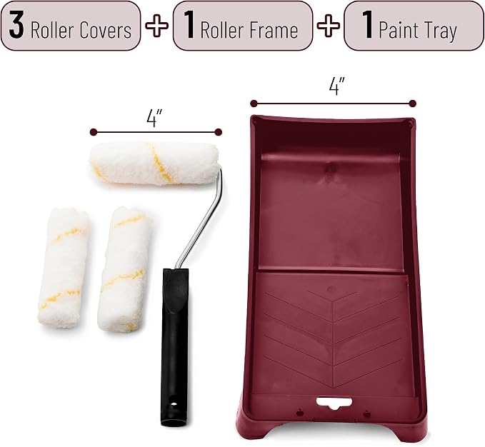Bates- Paint Tray Set, Paint Roller Kit, 5 pcs, 4 Inch Roller Kit, Small Roller Brush for House Painting Supplies