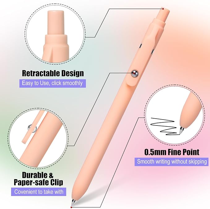 Fenmay Gel Pens, 12 Pcs 0.5mm Fine Point Aesthetic Pens, Quick Dry No Smudge, Smooth Writing Comfortable Grip Pen, Cute Black Ink Journaling Pens for School Supplies Office Desk Accessories