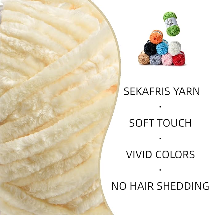 Chenille Crochet Milky White Yarn 3 Pack