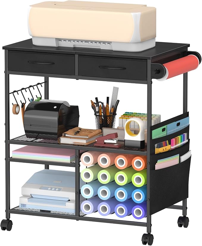 Mobile Craft Cart with Vinyl Roll Holder, Crafting Table Accessories Holder