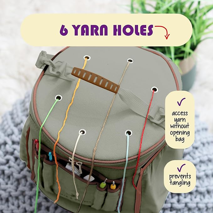 Hearth & Harbor Crochet Bag Organizer – Durable Knitting Bag, Yarn Organizer for Accessories and Supplies, Canvas Yarn Holder, Crochet Carrying Case with Accessories Pouch, Storage Organizer – Green