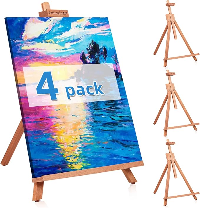 4 Pack Beechwood 25’’ Tabletop Easel Display Stand Set for Painting | Holding Canvas Up to 22 1/2 Inches High, Artist A-Frame Tripod with Rubber Feet, Portable Photo and Sign Holder
