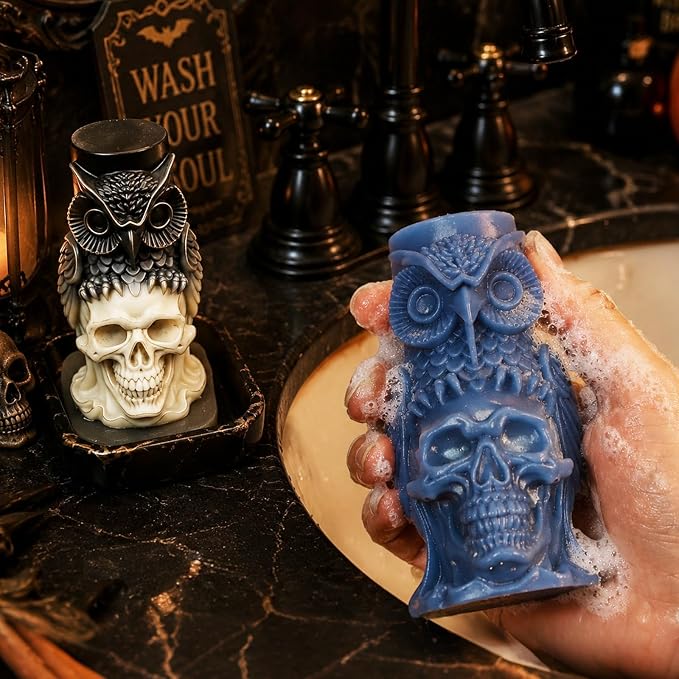 Halloween Silicone Candle Molds, Large Owl Skull Head Mold | Halloween Silicone Mold for Candle Making, Epoxy Resin Casting, DIY Craft Plaster, Concrete, Holidays Home Decor, Party Gift