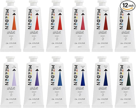 MEEDEN Artist Oil Paint Set - 12 Colors x 60ml/2oz Tubes | Floral and Botanical Palette for Canvas Painting, Rose, Violet, Blue and Green Colors for Flowers and Decorative Art