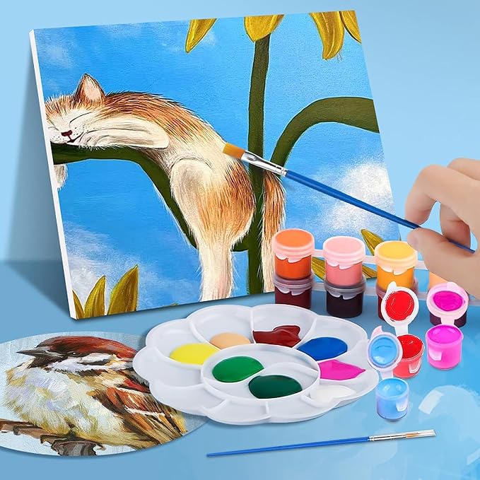 DUA MAIGA 280 Pcs Washable Acrylic Paint for Kids Arts and Crafts, 20 Gouache Watercolor Paint Sets of 12 Colors for Party Classroom Painting Supplies, 20 Flat and 20 Pointed Brushes