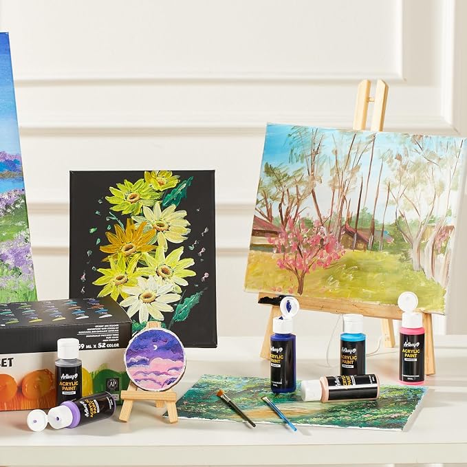 Artkey Acrylic Paint Set - 52 Colors 2 oz/59 ml Acrylic Paints Professional Artists Painting Kit for Canvases Fabric Rock Leather Easter Egg Wood Ceramic Glass Art Craft Painting