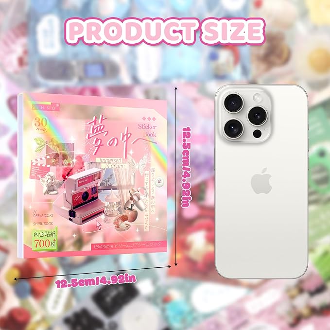 Tmtains 30 Sheets Japanese Sticker Book for Scrapbook 700+Pcs Heisei Retro Korean Sticker for Journaling Pink Aesthetic Stickers Book for Adults DIY Craft Scrapbooking Junk Supplies (Dive into Dreams)