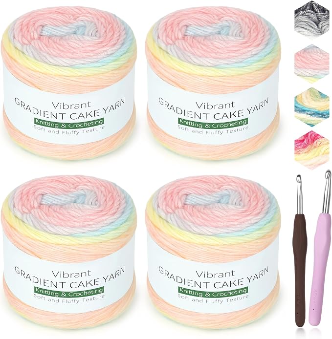 Katech Ombré Yarn for Crocheting-Gradient Cake Yarn for Knitting | 4x100g 60% Cotton 30% Acrylic 11% Wool-Multicolor Soft Cotton Crochet Yarn for Scarves, Shawls, Blankets and Garments(P)