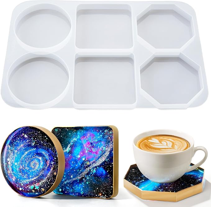 HeyClear Coaster Resin Molds Silicone for Epoxy-Round Square Octagon | for Crafts DIY Tray, Cup Coasters, Flower Bouquet Preservation, Resin Art, Home Decoration, Flexible, Easy to Clean & Demold
