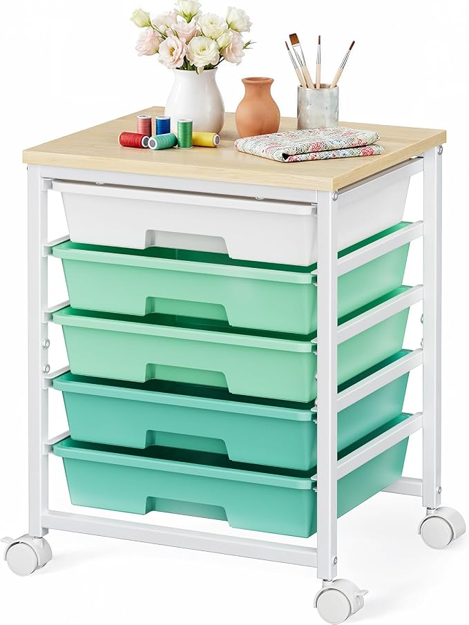 Pipishell Rolling Cart with 5 Drawers, Craft Storage Cart, Green Gradient